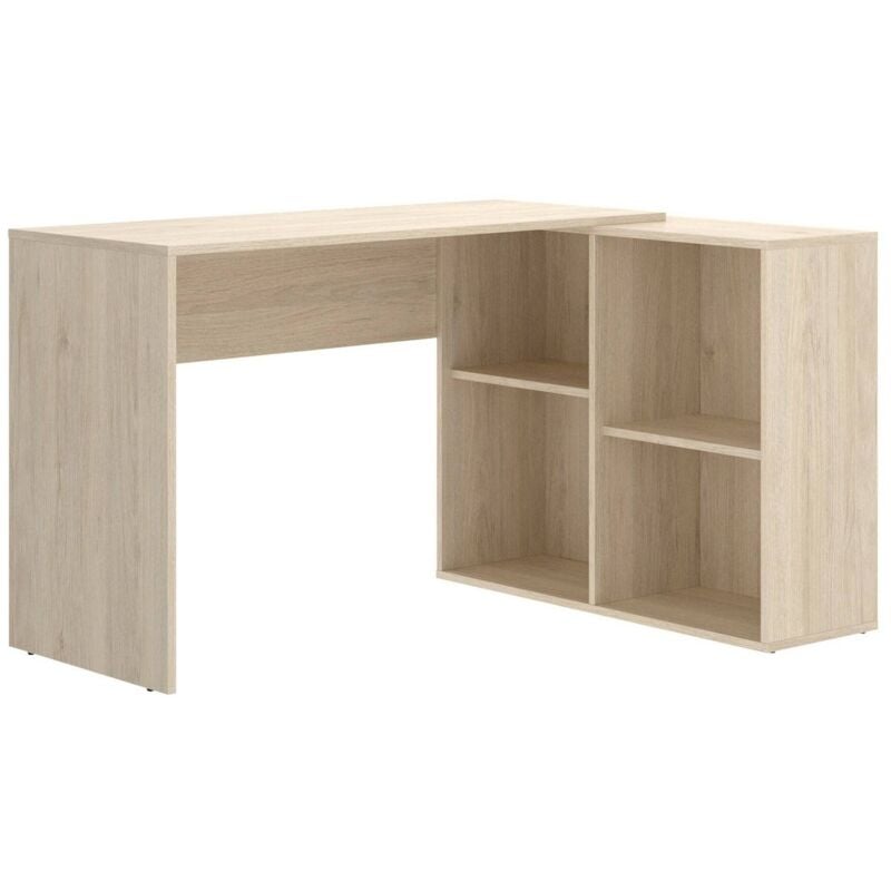 Dmora - Bureau Mulaz, Bureau multiposition pour bureau ou chambre, Table d'étude d'angle avec étagères, 121x96h74 cm, Chêne
