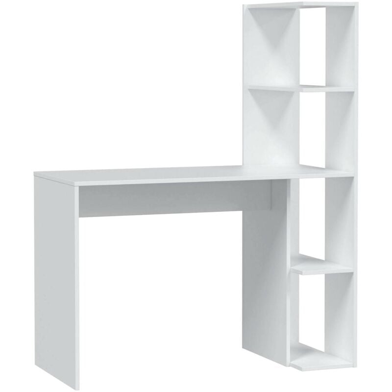 Dmora - Bureau Pittston, Bureau linéaire avec bibliothèque, Table de bureau polyvalente peu encombrante, 110x50h136 cm, Blanc