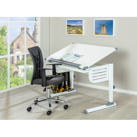 Dmora Bureau réglable en hauteur avec étagère inclinable, en métal blanc, 110x68x55-78 cm