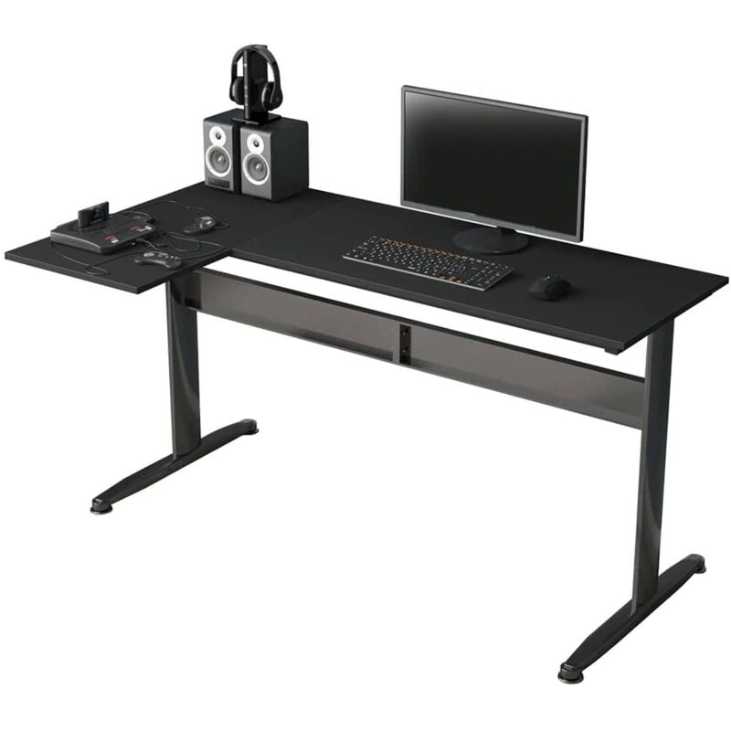 Dmora Bureau Rute, Bureau d'angle, Bureau polyvalent, Bureau fixe peu encombrant, 80x140h75 cm, Noir