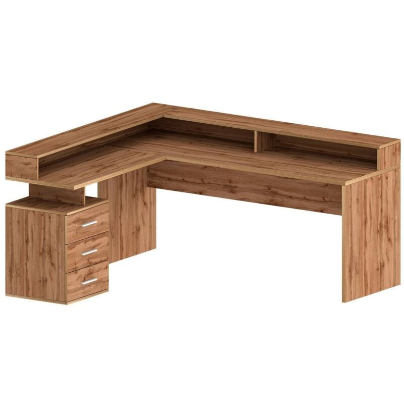 Dmora - Bureau Salomone, Bureau d'angle avec plateau, Bureau polyvalent, 180x90h160 cm, Chêne, avec emballage renforcé
