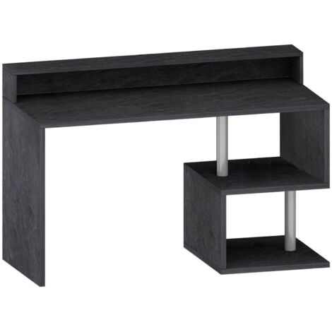 Dmora - Bureau Silvestro, Bureau linéaire avec étagères de rangement, Bureau polyvalent avec plateau, 140x60h93 cm, Ardoise, avec emballage renforcé