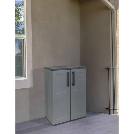 Dmora Cabinet multi-usage ou interne, armoire basse avec 2 portes et 1 étagère en polypropylène, 100% Made in Italy, 68x37h84 cm, couleur grise, avec emballage renforcé