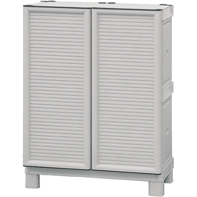 Armoire polyvalente extérieure ou interne, armoire basse avec 2 portes et 1 étagère en polypropylène, 100% Made in Italy, 70x39h92 cm de couleur gris