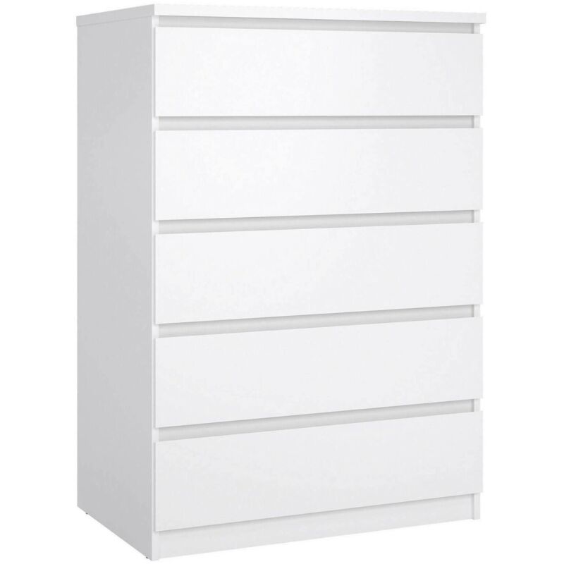

Cómoda de cinco cajones, color blanco brillo, Medidas 77 x 113 x 50 cm - Dmora