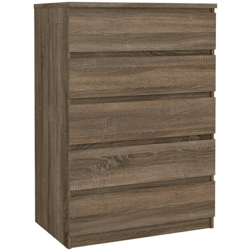

Cómoda de cinco cajones, color marrón, 76,8 x 111,3 x 50 cm - Dmora