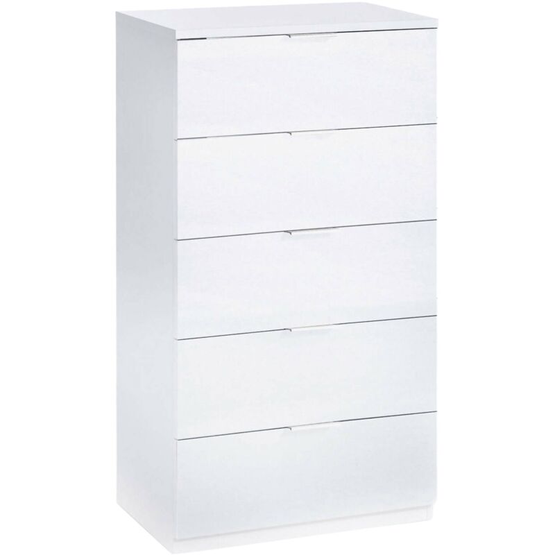 

Cómoda de cinco cajones, color blanco, 60 x 110 x 40 cm. - Dmora