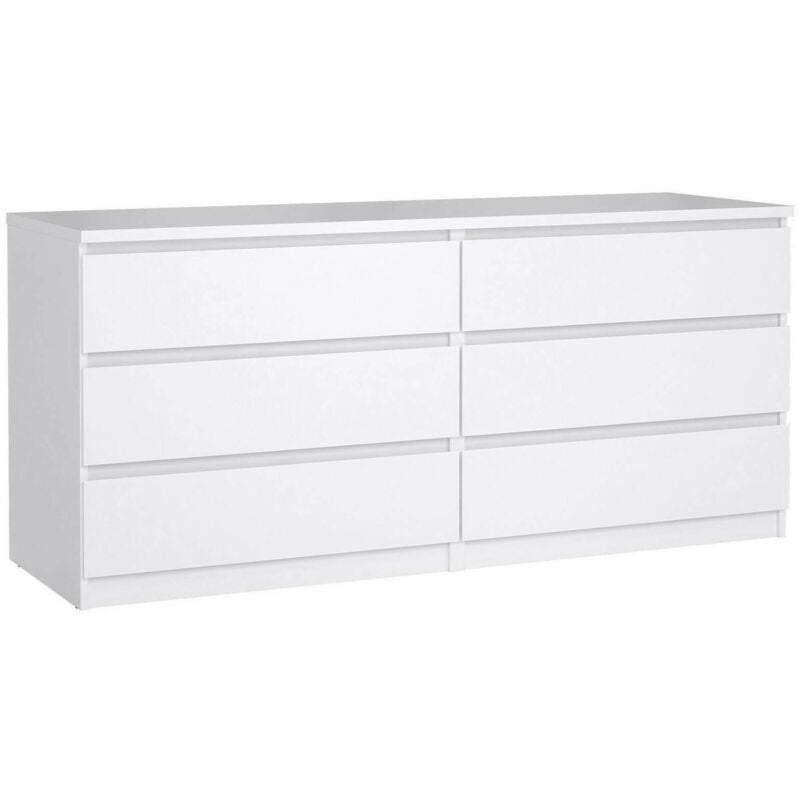 

Cómoda Dmora de seis cajones, color blanco brillante, 153 x 70 x 50 cm