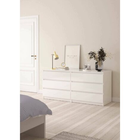 Dmora Cajonera con seis cajones, color blanco brillante, 153 x 70 x 50 cm, con embalaje reforzado