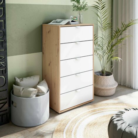 Dmora - Cajonera Crosby, Cómoda multiusos, Cómoda de dormitorio, Gabinete con cajones, 60x40 h109 cm, Blanco y Roble nodoso
