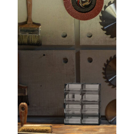 Dmora Cajonera de 8 cajones, organizador de almacenamiento con cajones transparentes, 100% Made in Italy, 19x15h23 cm, color negro