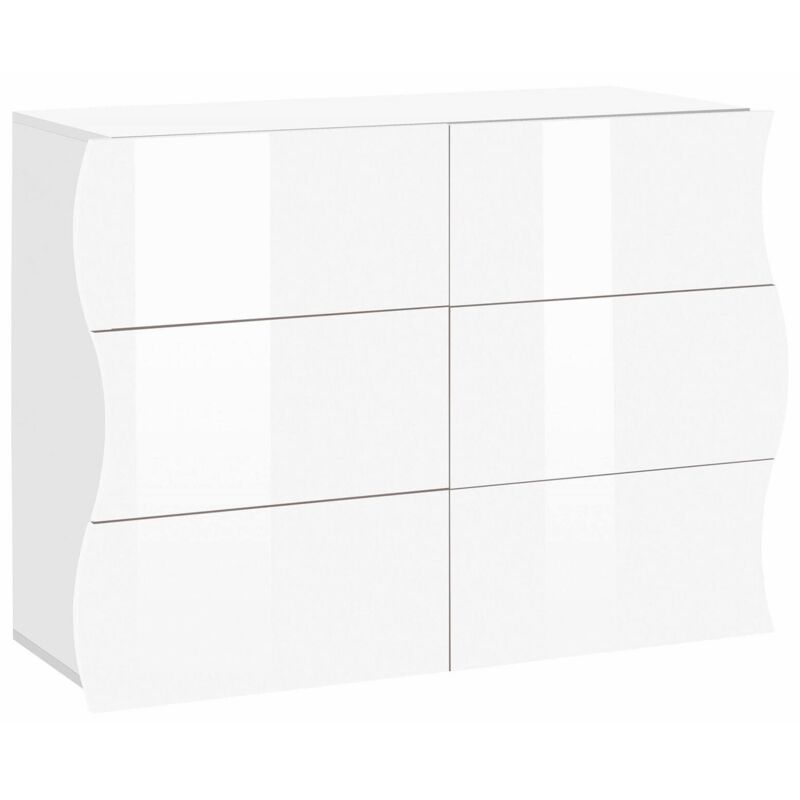 

Cajonera Corrugada, Made in Italy, Mueble para salón y dormitorio, Aparador de 6 cajones, Color blanco brillante, 111x40h82 cm - Dmora
