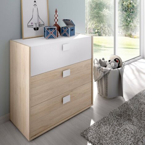 Dmora - Cajonera Sella, Cajonera para dormitorio, Cajonera con 3 cajones, 80x43h81 cm, Roble y Blanco