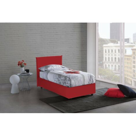 Dmora - Cama individual Daquin, Cama contenedor con revestimiento de tela, 100% Made in Italy, Apertura frontal, con colchón Cm 80x190 incluido, Rojo
