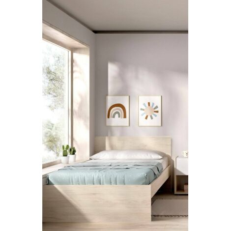 Dmora - Cama individual Haikui, Sommier para dormitorio, Estructura de cama por habitación, Estructura del sostenedor del colchón, 96x195 h67 cm, Roble