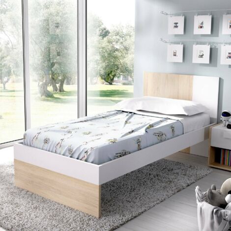 Dmora - Cama infantil Allegruze, Estructura con segunda cama nido, Cama individual para dormitorio, 196x97h79 cm, Blanco y Roble