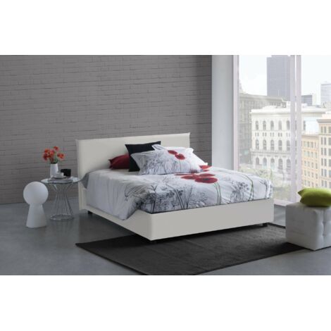 Dmora - Cama matrimonial Dacost, Cama contenedor con tapizado en ecopiel, 100% Made in Italy, Apertura frontal, adecuado para colchón Cm 140x190, Blanco