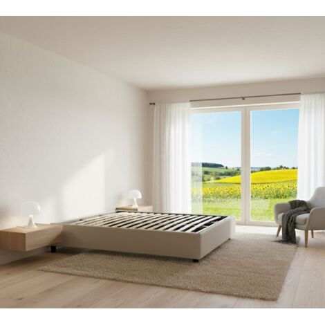 Dmora - Cama matrimonial Dcistan, Cama contenedor con revestimiento de tela, 100% Made in Italy, Apertura frontal, adecuado para colchón 160x190 cm, Beige
