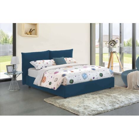 Dmora - Cama matrimonial Ddestr, Cama contenedor con revestimiento de tela, 100% Made in Italy, Apertura frontal, adecuado para colchón Cm 160x200, Azul