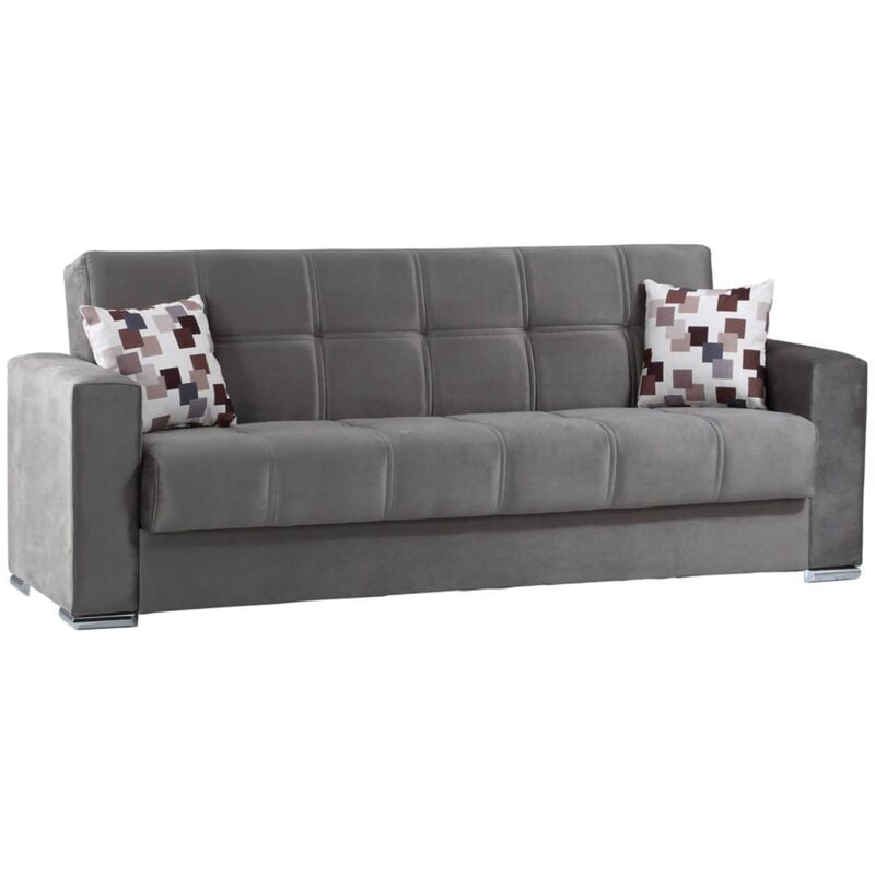 Dmora - Canapé Francisco, Canapé conteneur 3 places linéaire, Canapé de salon en tissu rembourré avec ouverture clic-clac, Cm 226x85h91, Gris