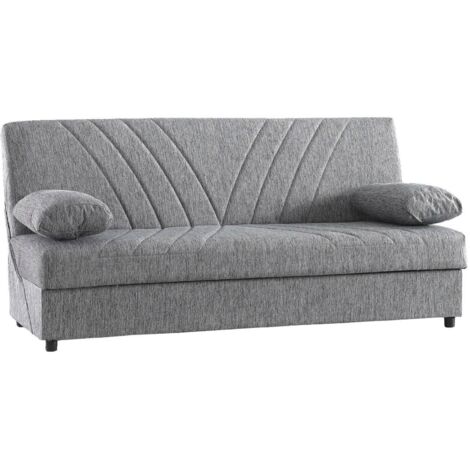Dmora – Canapé convertible 3 places clic-clac – Tissu rembourré – Dimensions 181x81x88 cm – Espace de rangement intégré – Gris - 181x81h88