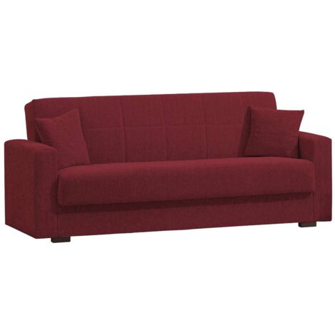 Dmora – Canapé convertible 3 places rouge – Tissu rembourré – Mécanisme clic-clac – Dimensions 212x80h87 cm – Conteneur de rangement intégré