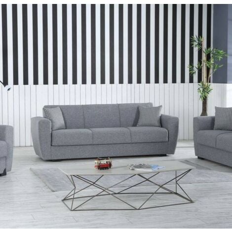 Dmora Canapé Escobar, Canapé conteneur 3 places linéaire, Canapé de salon en tissu rembourré avec ouverture clic-clac, Cm 223x84xh80, Gris