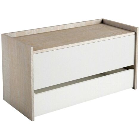 Dmora Cassapanca Lantana, Mobile da ingresso moderno con scarpiera, Cassapanca baule con due contenitori, 100% Made in Italy, Cm 90x40h46, Bianco e Rovere, con imballo rinforzato