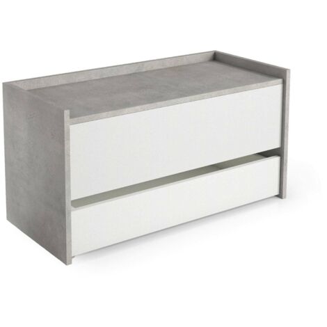 Dmora - Cassapanca Sogno, Mobile da ingresso moderno con scarpiera, Cassapanca baule con due contenitori, 100% Made in Italy, 90x40h46 cm, Bianco e Cemento