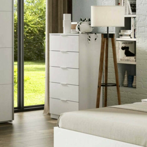 Dmora Cassettiera a cinque cassetti, colore bianco, cm 60 x 110 x 40., con imballo rinforzato
