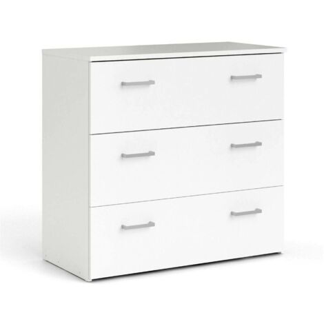 Dmora Cassettiera a tre cassetti con maniglie, colore bianco, cm 74 x 69 x 36, con imballo rinforzato