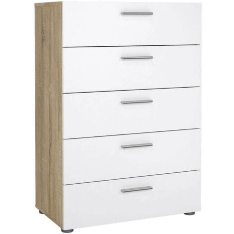 Dmora - Cassettiera Alf, Settimino multiuso, Comò camera da letto, Mobile con cassetti, 70x40 h102 cm, Quercia e Bianco lucido