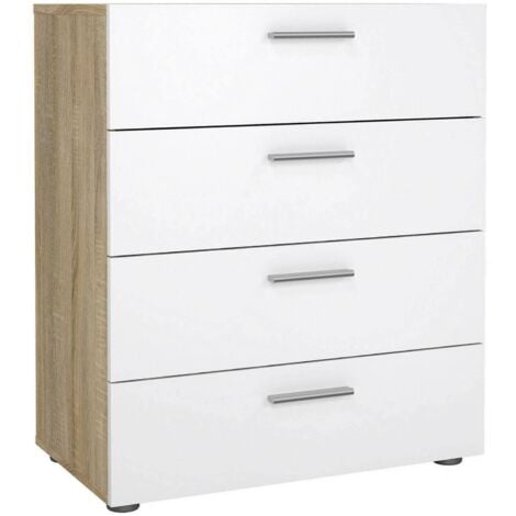 Dmora - Cassettiera Asam, Settimino multiuso, Comò camera da letto, Mobile con cassetti, 70x40 h82 cm, Quercia e Bianco lucido