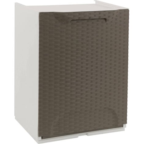Dmora Cassetto portatutto in polipropilene effetto rattan, Box contenitore componibile multiuso, 100% Made in Italy, cm 34x29h47, colore Tortora, con imballo rinforzato