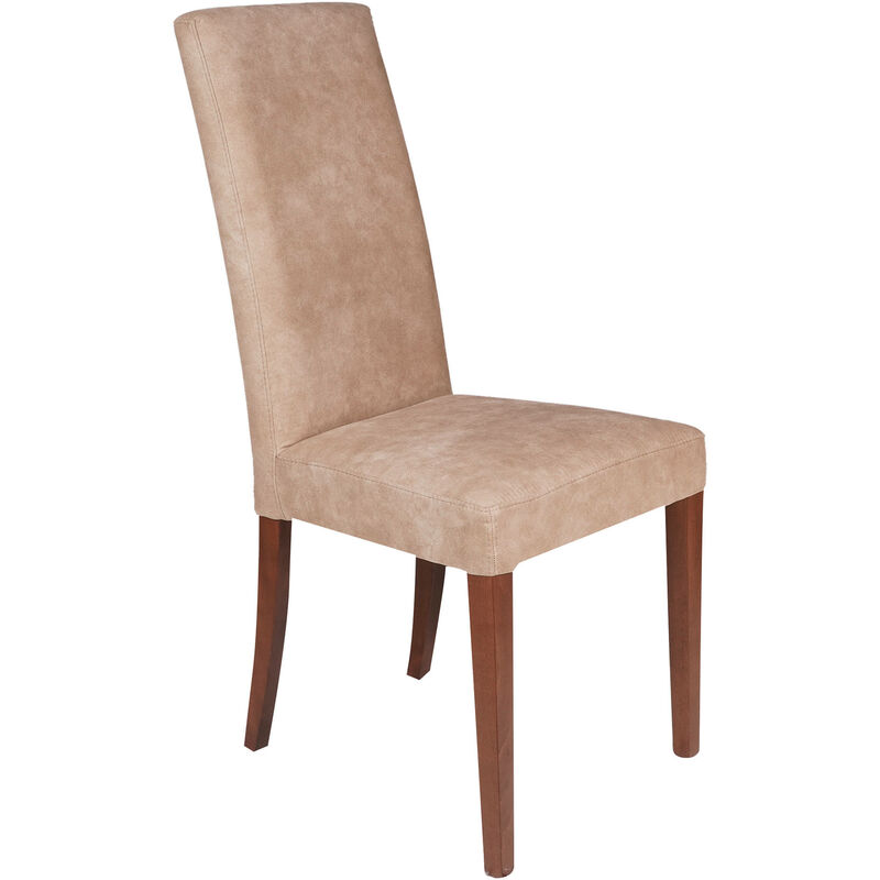 Chaise classique en tissu <strong>rembourre</strong> avec <strong>pieds</strong> bois de noyer, fauteuil salle a manger, made in italy, 56x54h98 cm, couleur marron - dmora