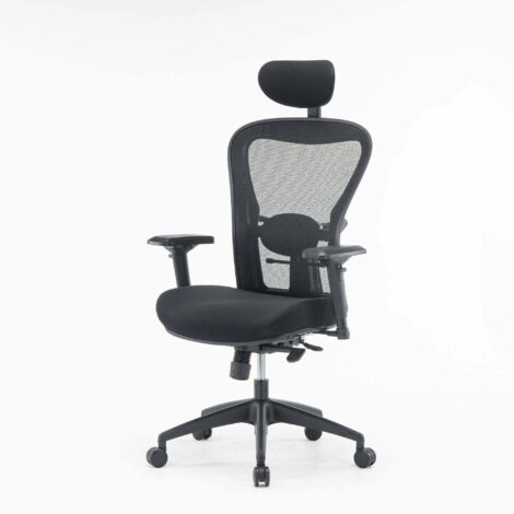 Dmora - Chaise de bureau Dachi, Chaise de direction en maille avec accoudoirs, Siège de bureau ergonomique, 66x68h120/132 cm, Noir
