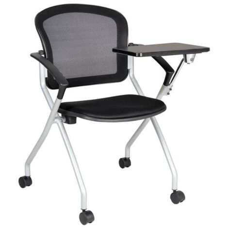 Dmora - Chaise de bureau Dfriso, Chaise de salle d'attente avec accoudoir et tablette, Chaise d'attente ergonomique, 61x49h84 cm, Noir