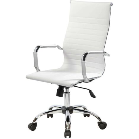 Dmora - Chaise de bureau Dlemmen, Chaise de direction avec accoudoirs, Chaise de bureau ergonomique, Blanc, 63x54h106/116 cm