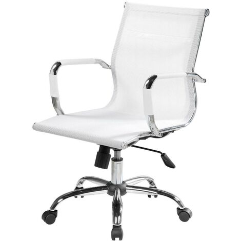 Dmora Chaise de bureau Kanaka, Chaise de direction avec accoudoirs, Chaise de bureau ergonomique, Blanc, Cm 62x54h92/102