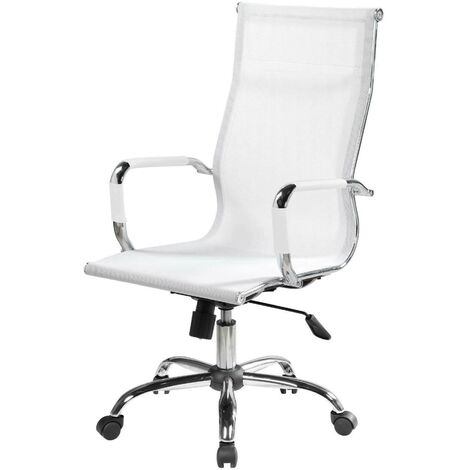 Dmora Chaise de bureau Kanaka, Chaise de direction avec accoudoirs, Chaise de bureau ergonomique, Blanc, Cm 63x54h106/116