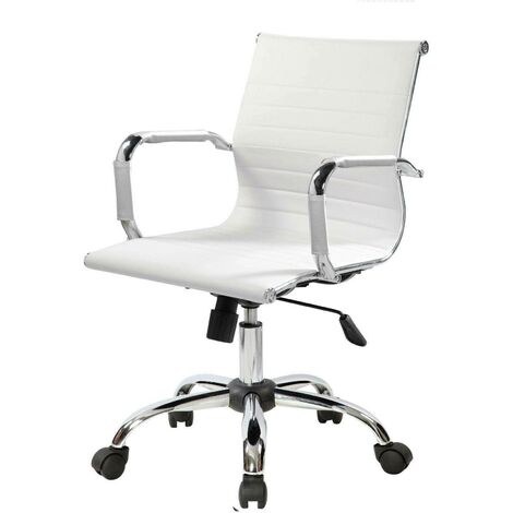 Dmora Chaise de bureau Omarama, Chaise de direction avec accoudoirs, Chaise de bureau ergonomique, Blanc, Cm 62x54h92/102