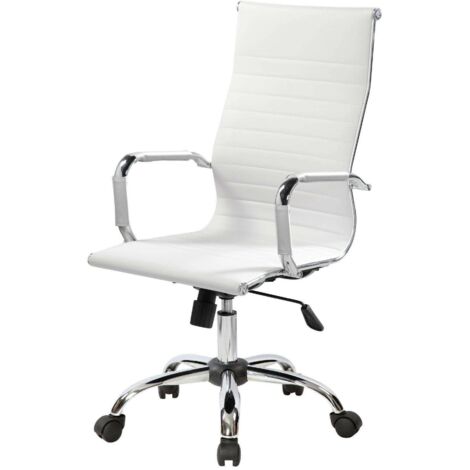 Dmora Chaise de bureau Omarama, Chaise de direction avec accoudoirs, Chaise de bureau ergonomique, Blanc, Cm 63x54h106/116