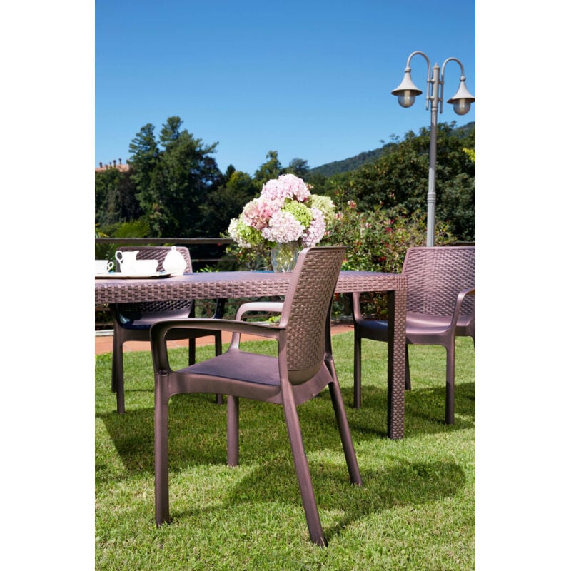 Chaise d'extérieur Torino, Siège de jardin, Chaise pour table à manger, Fauteuil d'extérieur effet rotin, 100% Made in Italy, Cm 54x60h82, Marron,