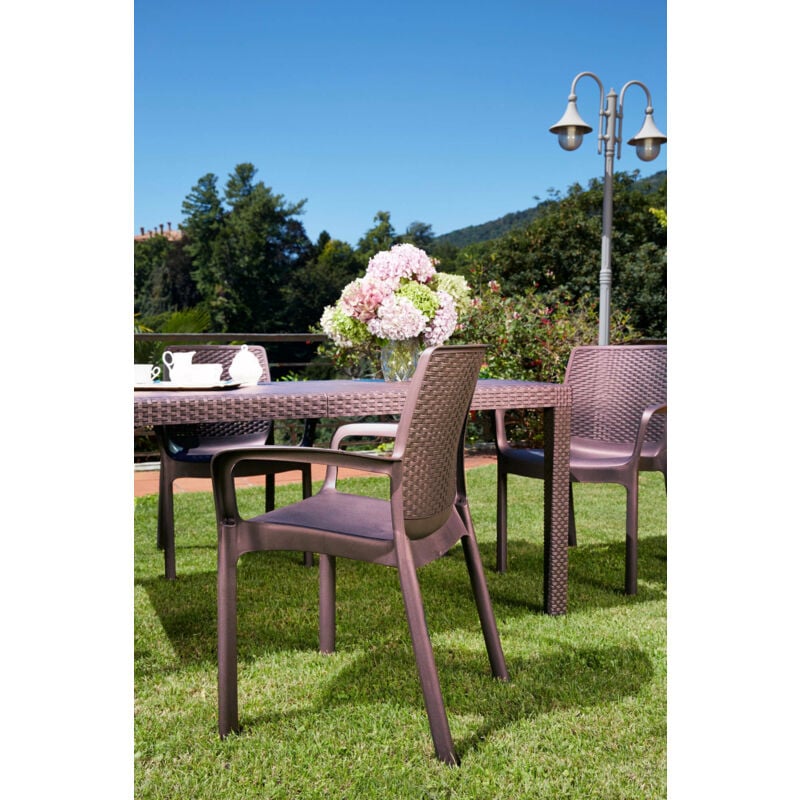 Chaise d'extérieur Dmoll, Siège de jardin, Chaise pour table à manger, Fauteuil d'extérieur effet rotin, 100% Made in Italy, 54x60h82 cm, Marron