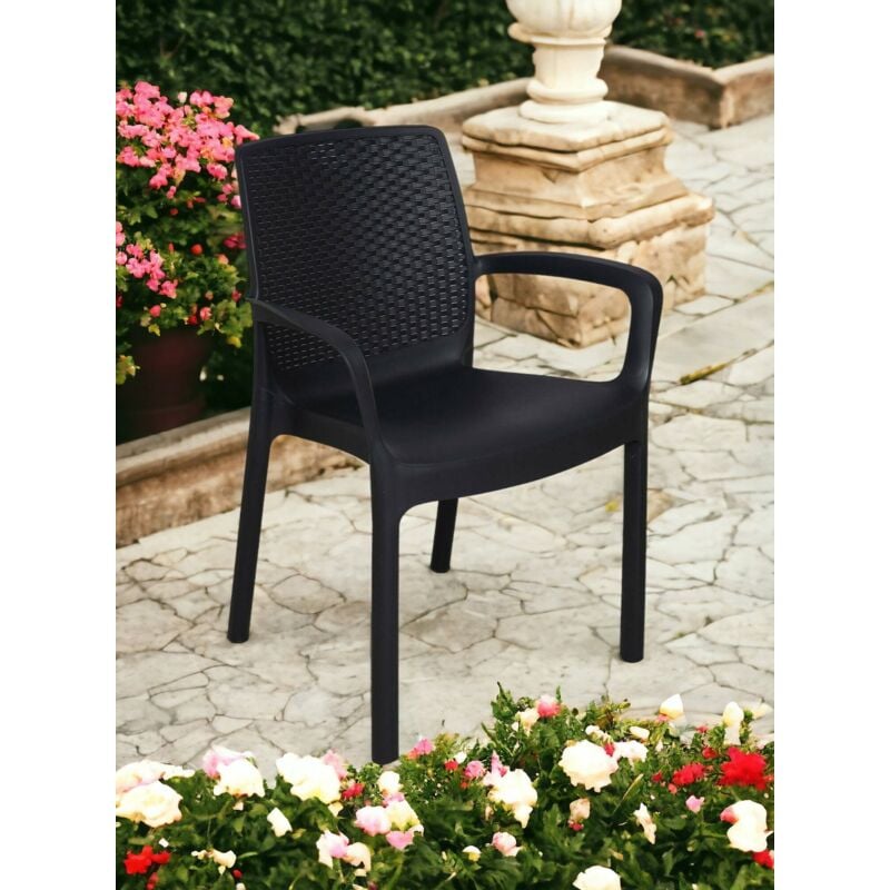Chaise d'extérieur Dmoll, Siège de jardin, Chaise pour table à manger, Fauteuil d'extérieur effet rotin, 100% Made in Italy, 54x60h82 cm, Anthracite