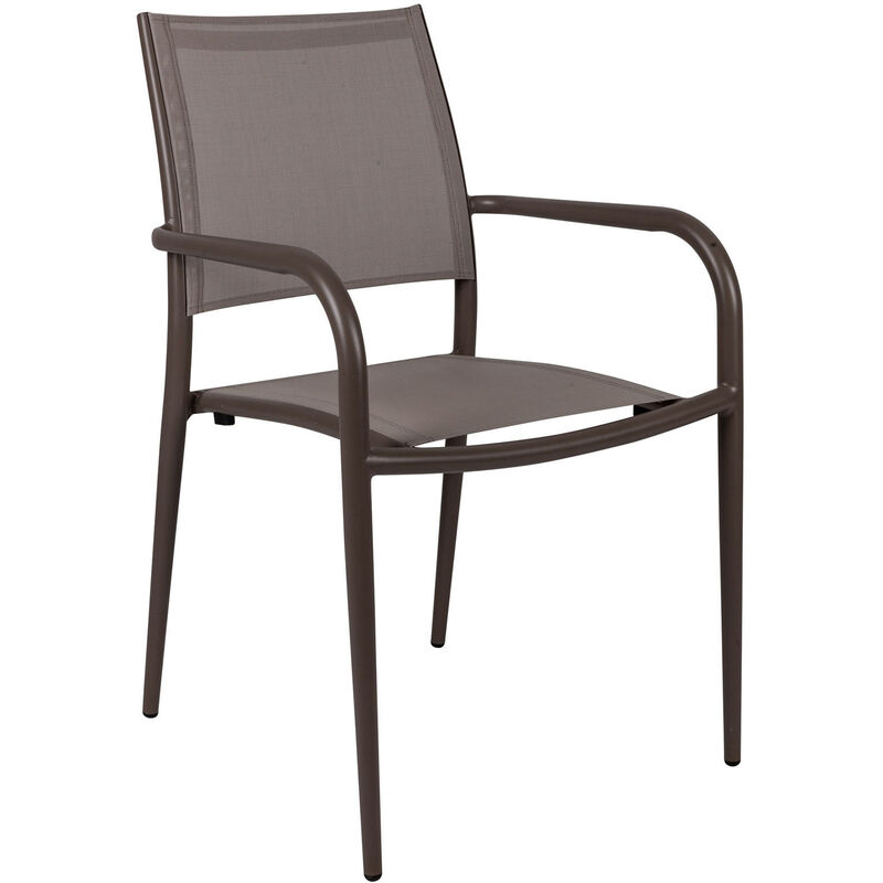 Chaise empilable en aluminium et textilène, coloris marron,56 x 62 x h85 cm, avec emballage renforcé - Dmora