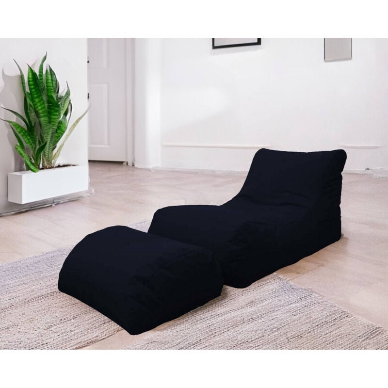 Dmora Chaise longue de salon moderne, Made in Italy, Fauteuil avec repose-pieds en nylon, Pouf rembourré pour chambre, 120x80h60 cm, Couleur Noir