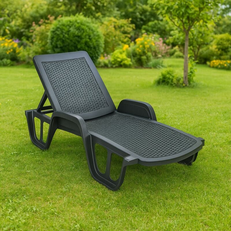 Bains de soleil Milano, Chaise longue de jardin réglable avec accoudoirs, Chaise longue d'extérieur, 100% Made in Italy, Cm 192x71h100, Anthracite,