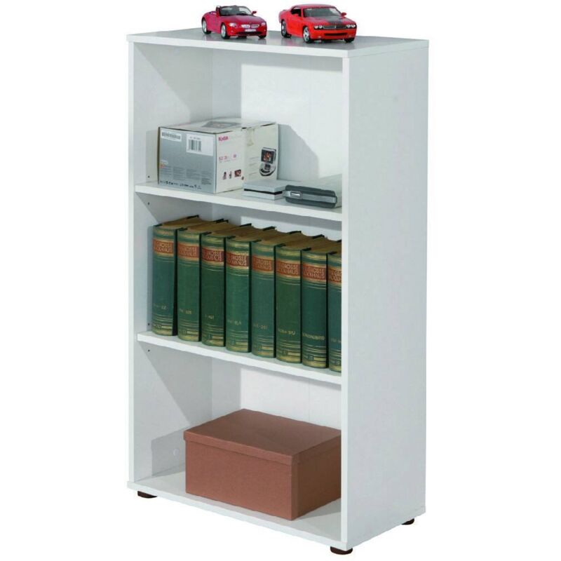 dmora bibliotheque avec trois etageres, couleur blanche, 60 x 110 30 cm