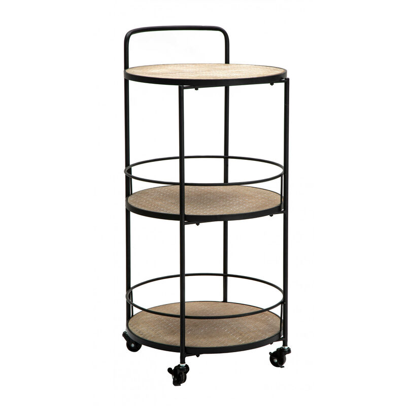 Dmora - Chariot rond en métal et bois, avec 3 étagères et roulettes pratiques, couleur noire, Mesure 41,5 x 82 x 40 cm, avec emballage renforcé